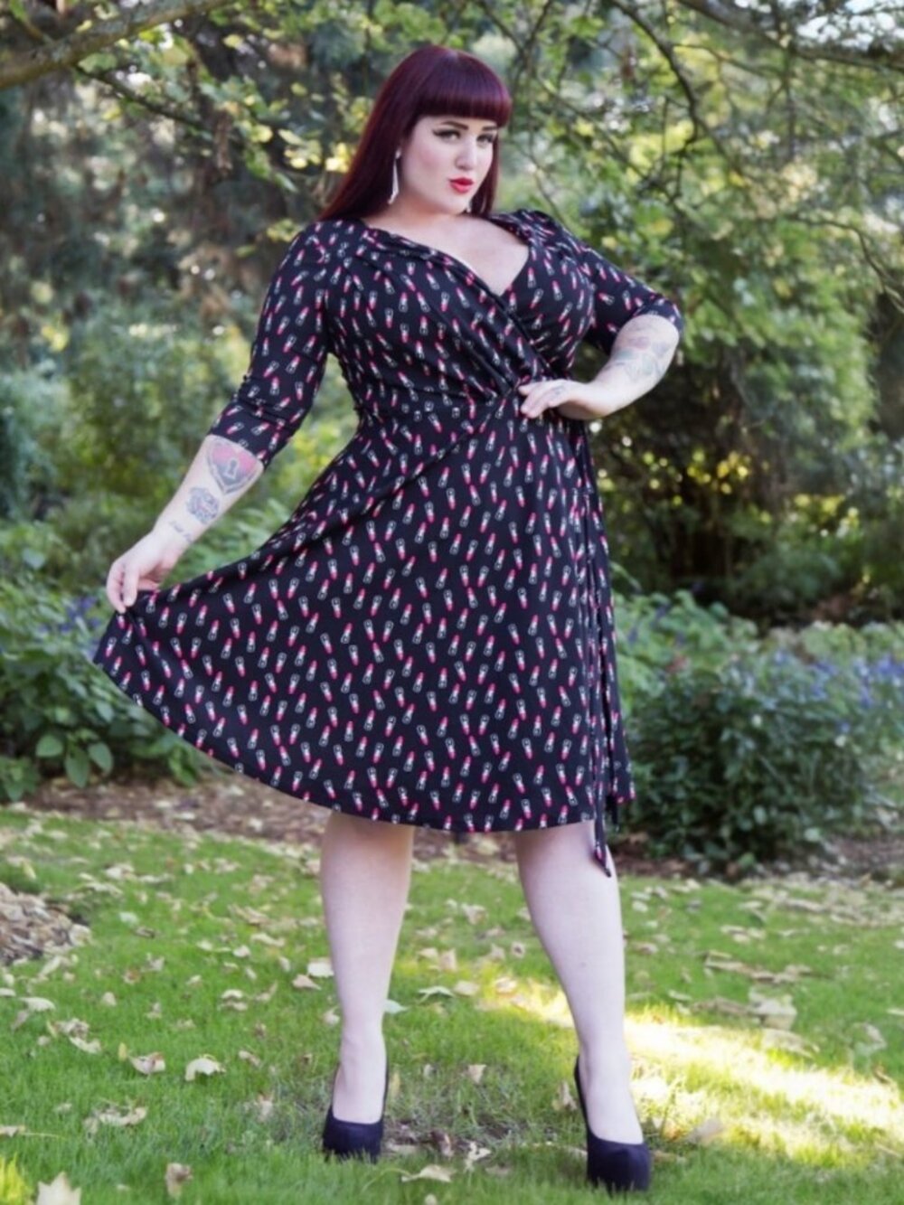 Unique Vintage lipstick fairy pinup rockabilly wrap fit & flare dress M NWOT
